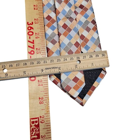 Geoffrey Beene Mens Multicolor Checkered Tie Silk Handmade Rad Retro Business - Picture 4 of 5